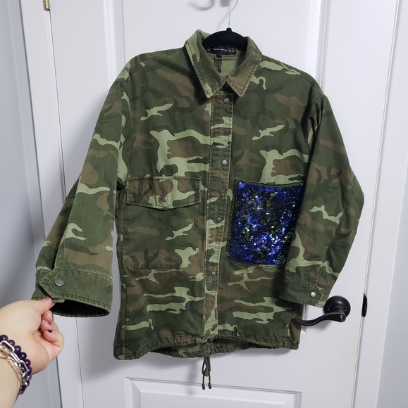 ZARA Camo Sequin Beaded Birds Jacket - Picture 5 of 16